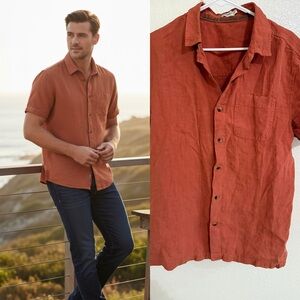 Gramicci Linen Blend Button Up Shirt Men’s Medium Orange Short Sleeve Summer
